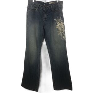 Y2K Stamp 10 Low Rise Jeans wide leg  Embroidered Floral  Size 10 Western Denim